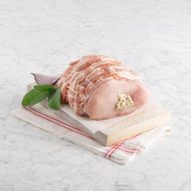 English Stuffed Boneless Turkey Breast Wrapped in Bacon