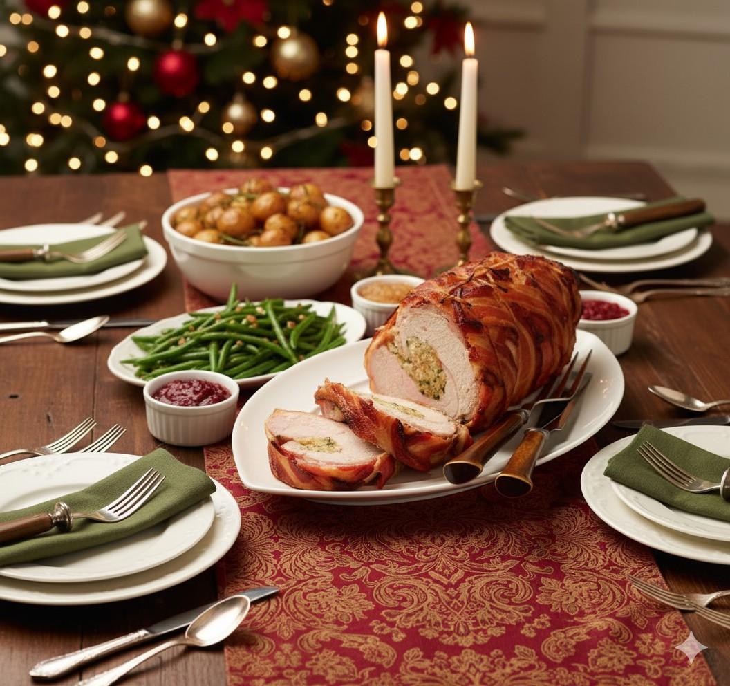 English Stuffed Boneless Turkey Breast Wrapped in Bacon English Stuffed Boneless Turkey Breast Wrapped in Bacon